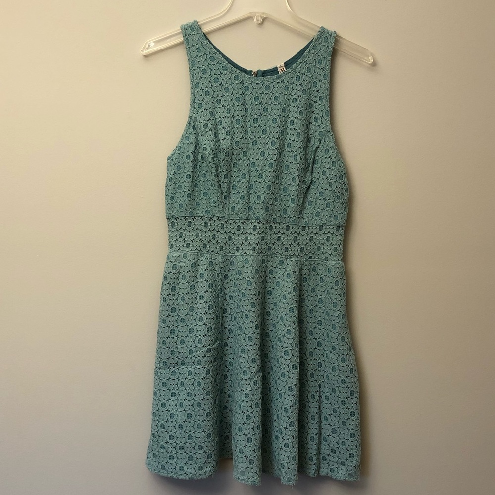 Blue Lace Dress with see through midriff